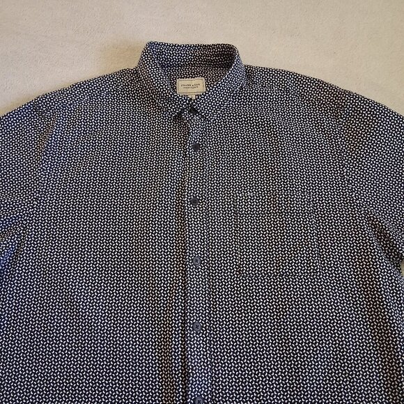 Frank & Oak Men's Size Large Black White Print Short Sleeve Button Down Shirt - Picture 5 of 12